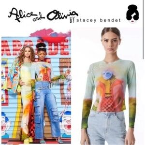 Alice + Olivia KidSuper Delaina Long Sleeve Mesh Crop Top size M
